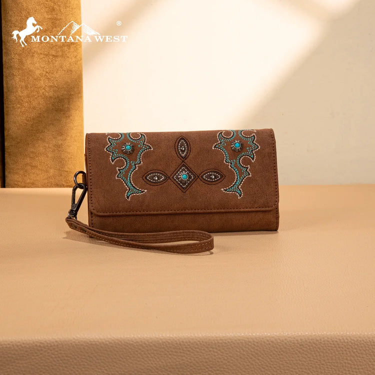 Montana West Brown Embroidered Collection Wallet