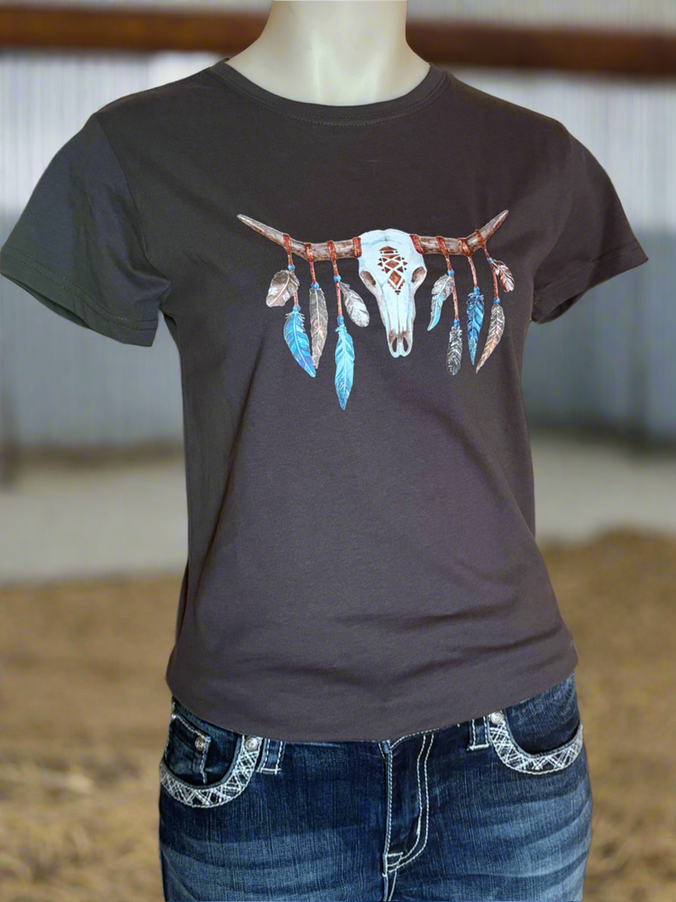 Blue Longhorn Feather Ladies Graphic Shirt AU8 & 18 SALE
