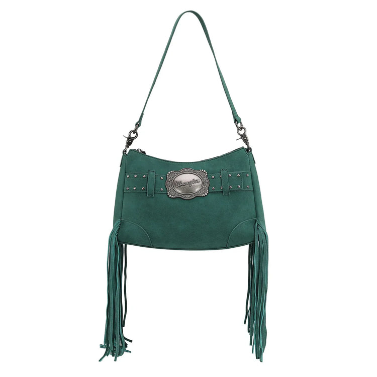 Wrangler Teal Fringe Buckle Collection Crossbody Bag