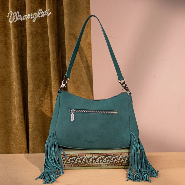 Wrangler Teal Fringe Buckle Collection Crossbody Bag