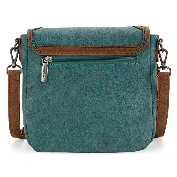 Montana West Turquoise Embroidered Collection Saddle / Crossbody Handbag