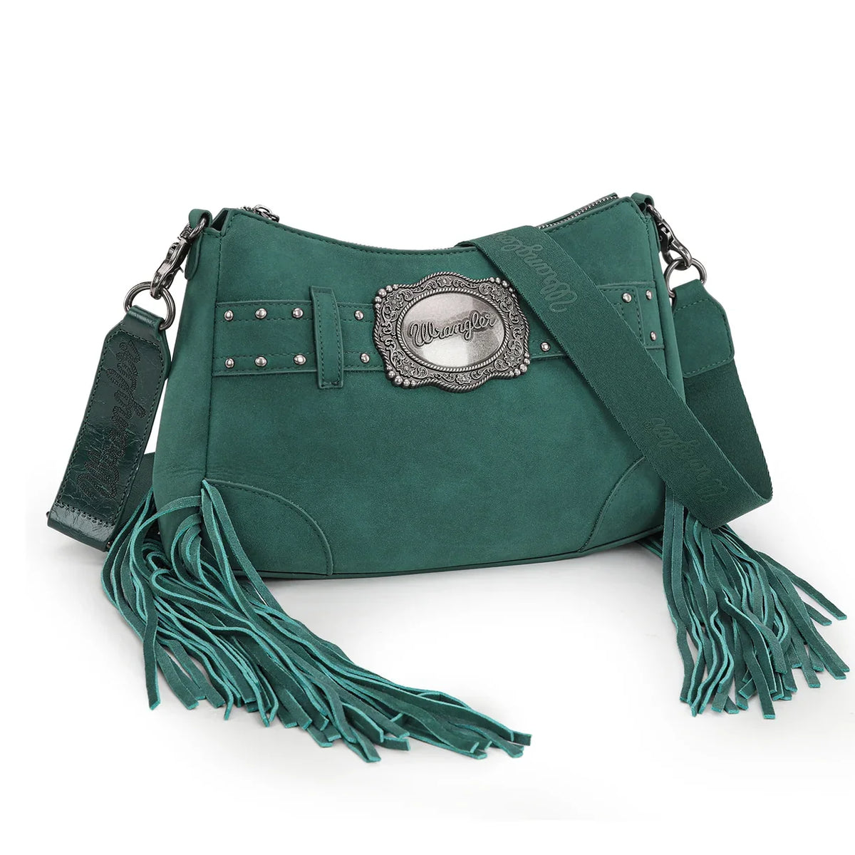 Wrangler Teal Fringe Buckle Collection Crossbody Bag