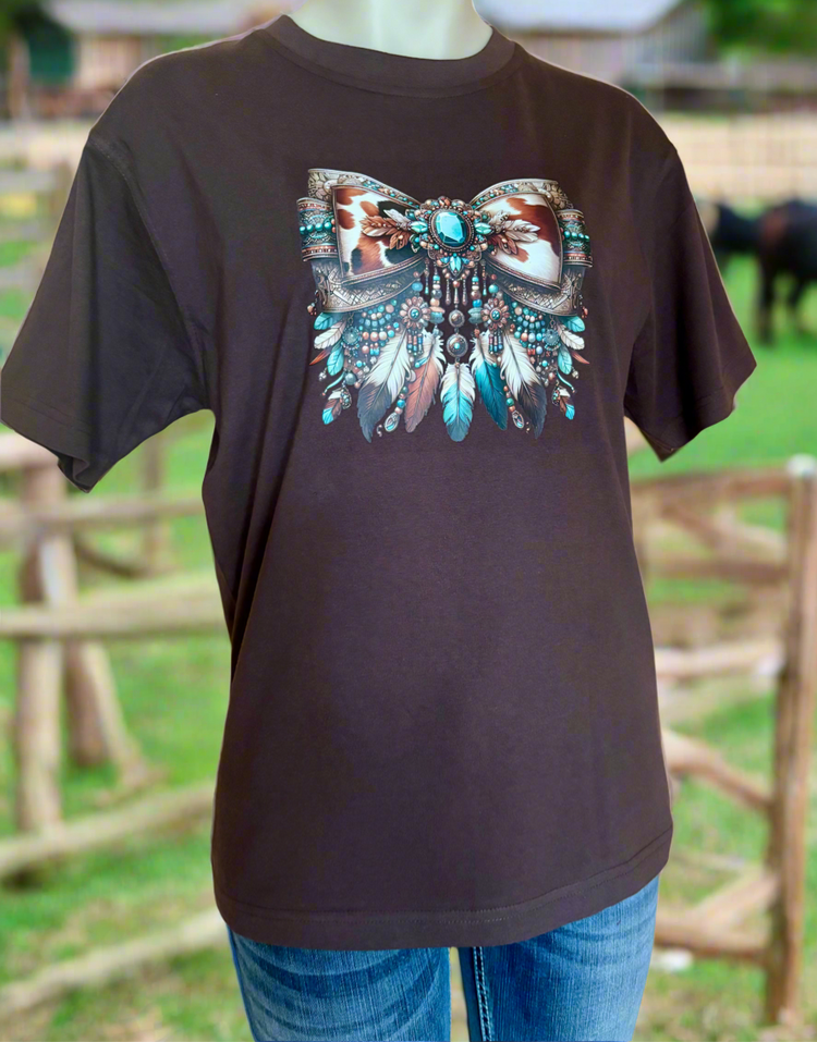 Dusty Diamonds Western Feather Bow Graphic Shirt AU16 & 18 SALE
