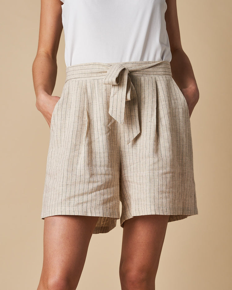 Beige Cherrylane Tie Front Shorts AU8 Left CLEARANCE SALE