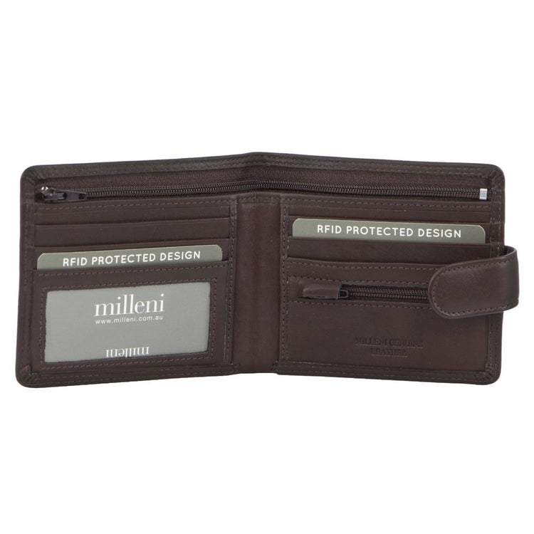 Milleni Leather Mens Zip Notes Tab RFID Protection Wallet - VARIOUS COLOURS