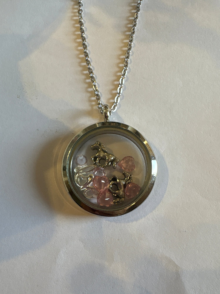 Love Horses Light Pink Swarovski Silver Necklace