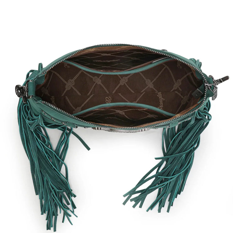 Wrangler Teal Fringe Buckle Collection Crossbody Bag