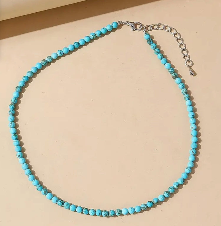 Turquoise Stone Small Size Bead Necklace