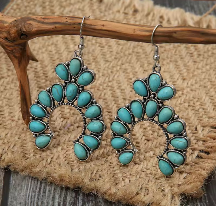 Turquoise Stone Squash Blossom Earrings