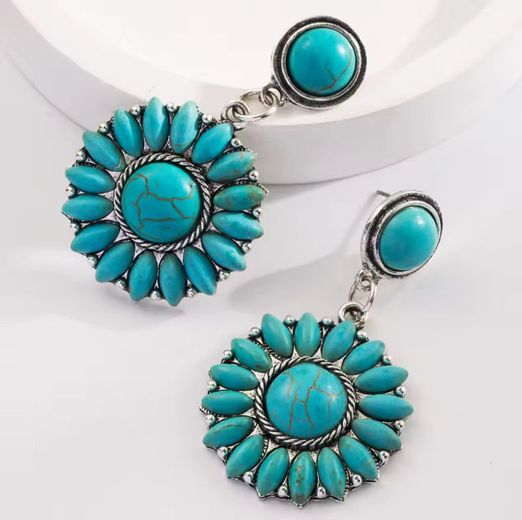 Turquoise Stone Stud Drop Earrings