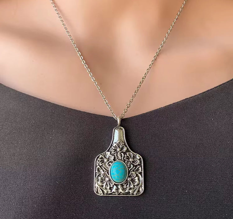 Larger Turquoise Stone Tag Necklace