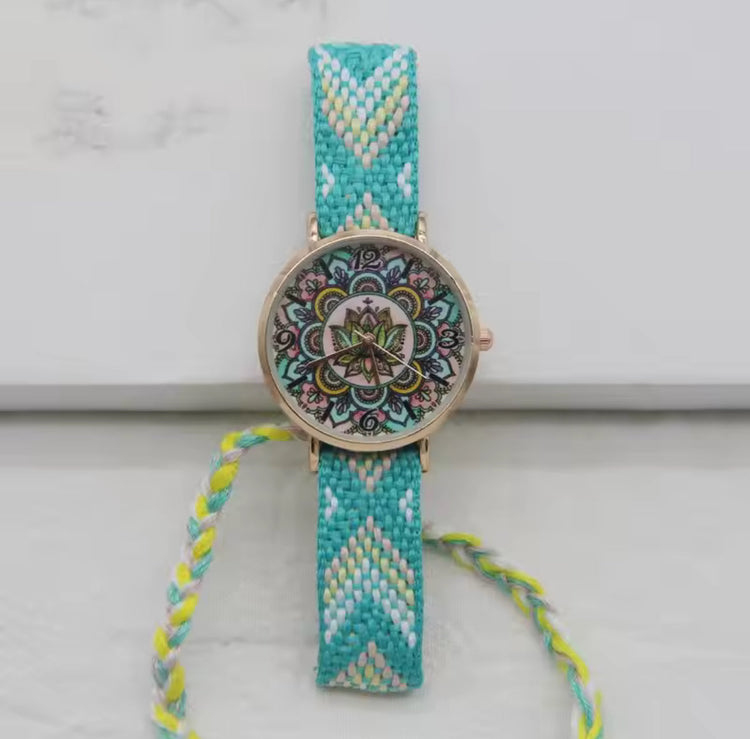 Woven Slide Bracelet Watch -  Green
