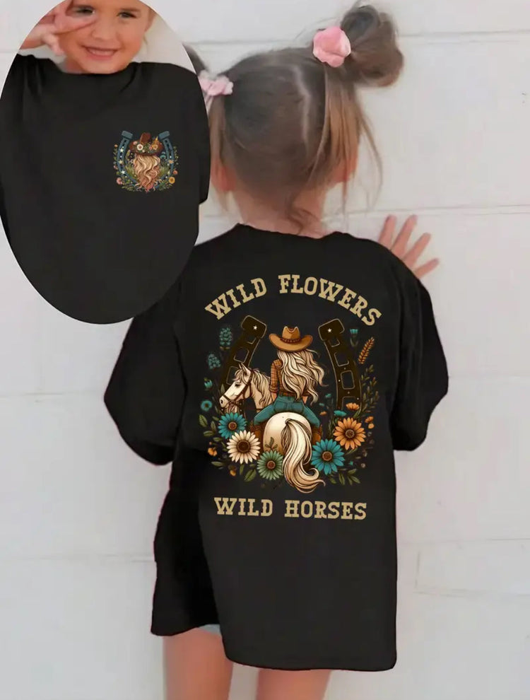 Little Girls Wild Flowers Wild Horses Shirt