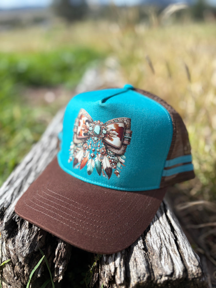 Dusty Diamonds Western Feather Bow Trucker Cap