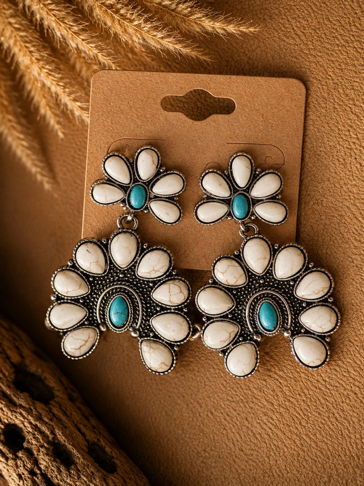 White And Turquoise Squash Blossom Earrings