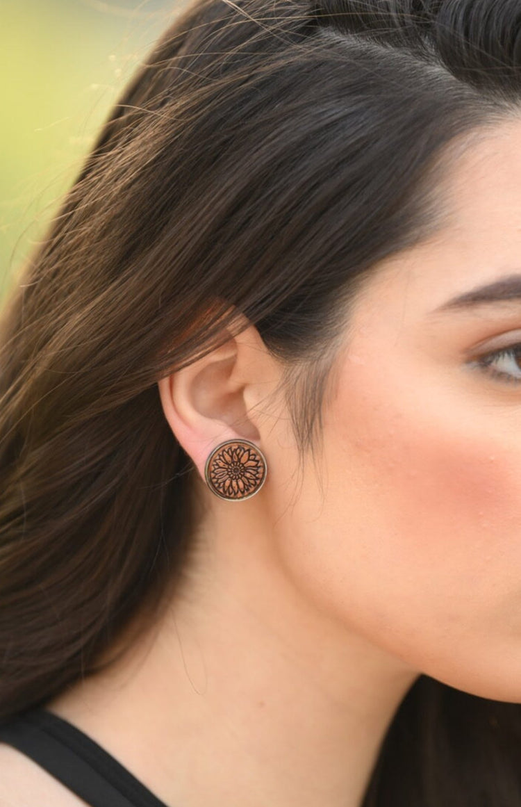 Tooled Sunflower Earrings