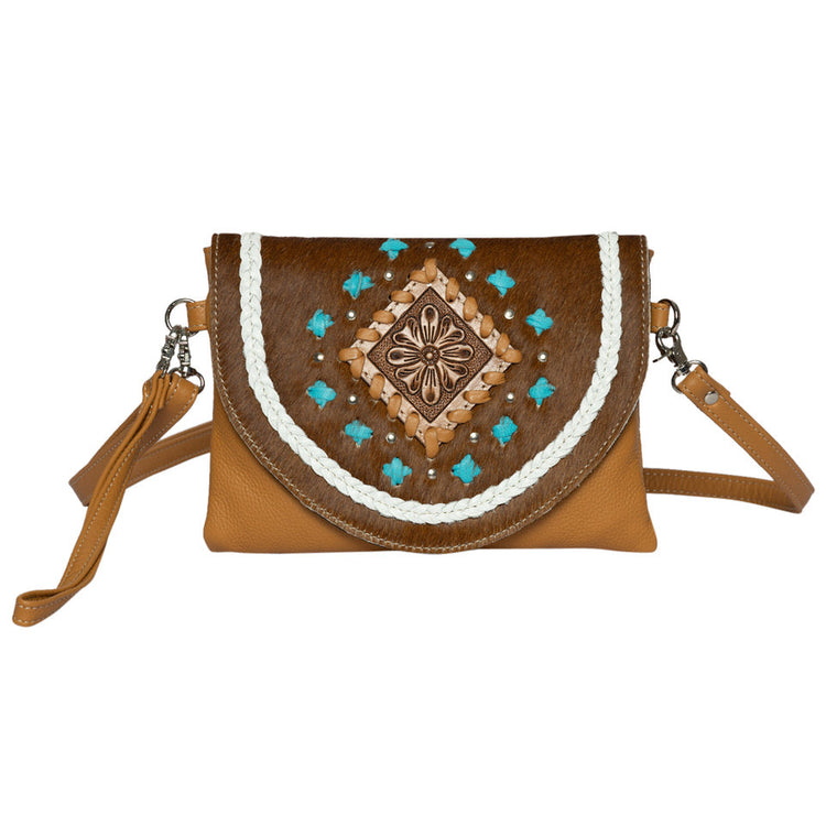 Tan Patch Genuine Cowhide Crossbody Handbag