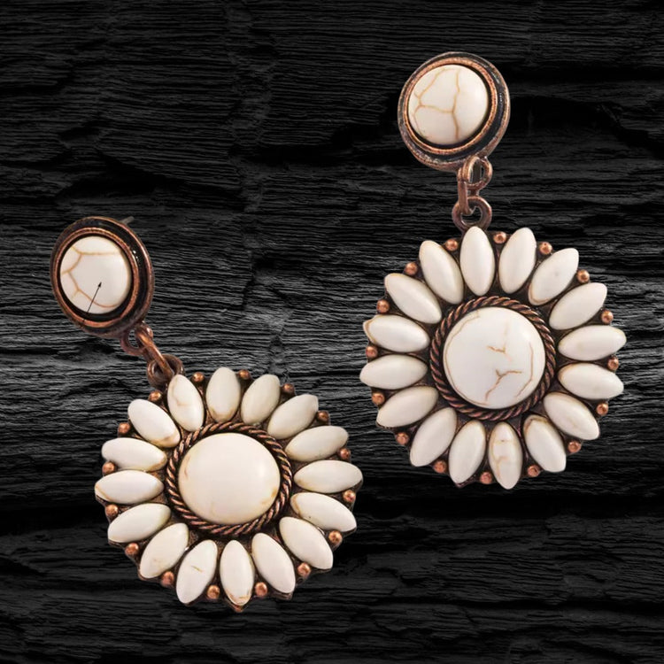 White Stone Stud Drop Copper Earrings