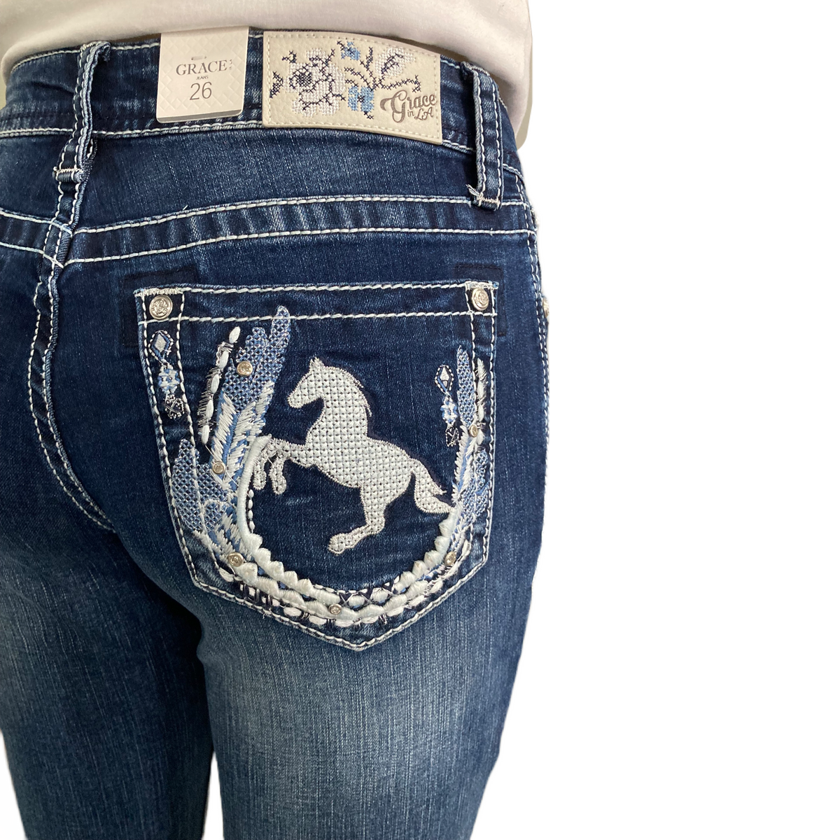 Rearing Horse Grace In LA Mid-Rise Easyfit Bootcut Jeans US28 Left SALE