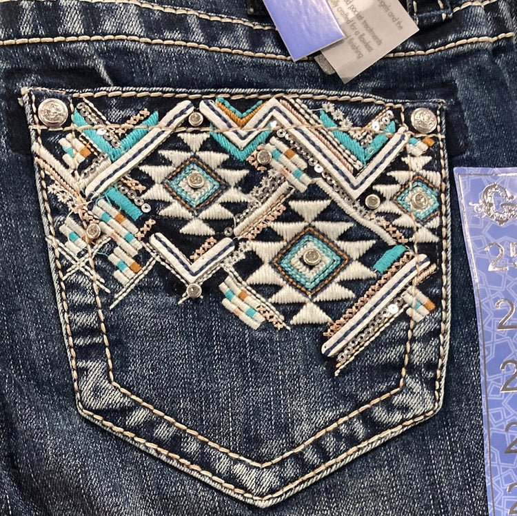 Turquoise Aztec Plus Size Fit Grace In LA Jeans AU14 Left SALE
