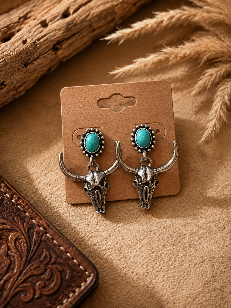 Antique Bull Turquoise Stone Drop Earrings