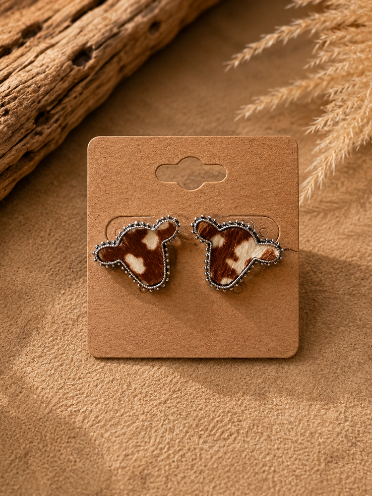 Bull Stud Western Earrings Brown