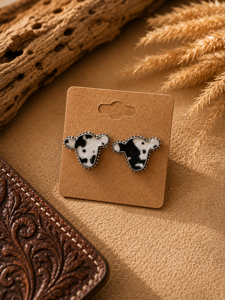 Bull Stud Western Earrings B&W