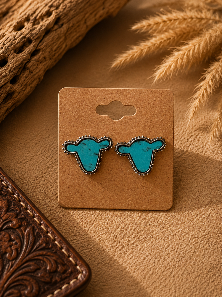 Bull Stud Western Earrings Turquoise