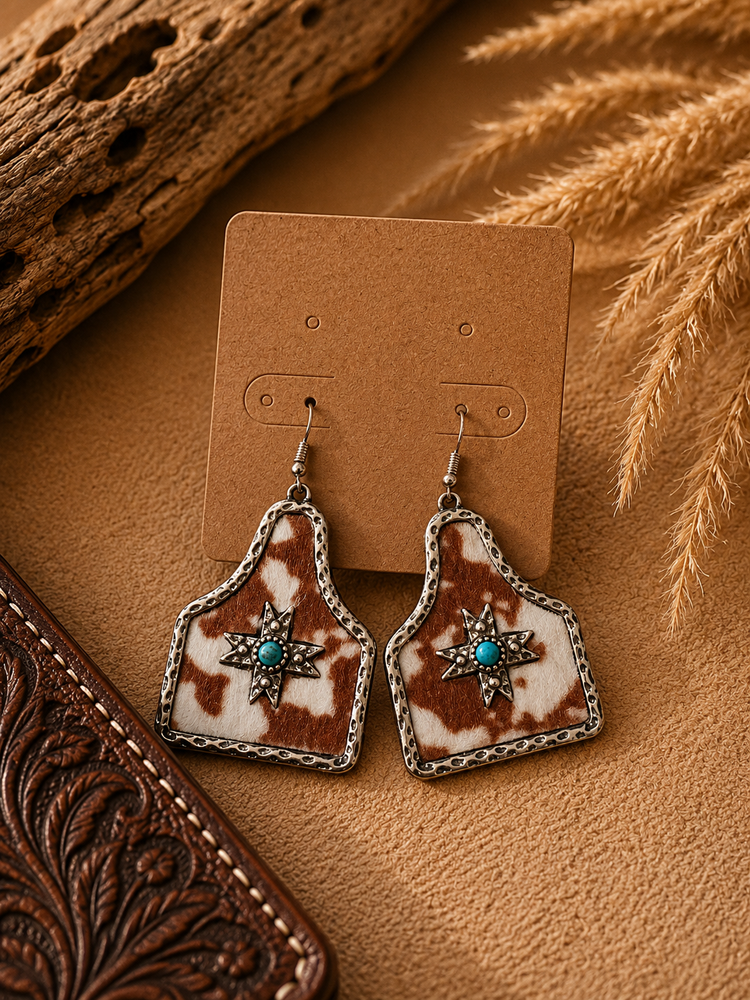Cowhide Tag Western Earrings