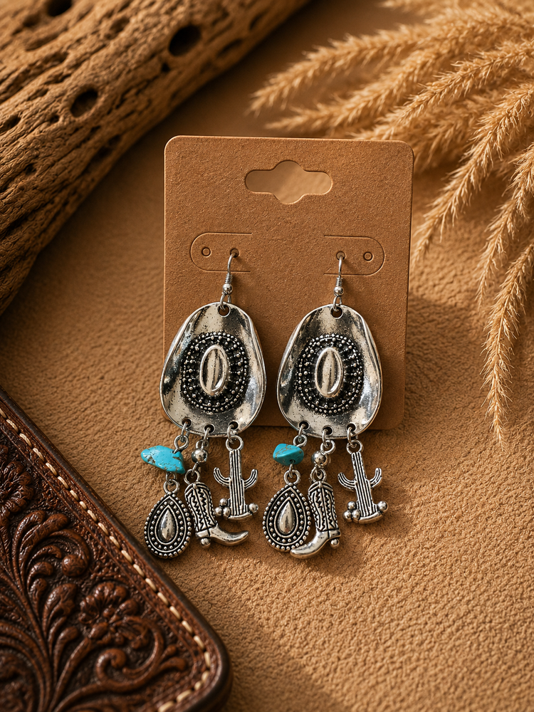 Silver Hat Western Earrings
