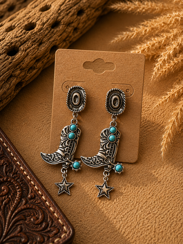 Starry Boots Western Turquoise Stone Earrings