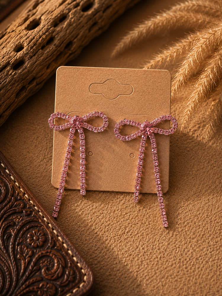 Rhinestone Bow Pink Earrings