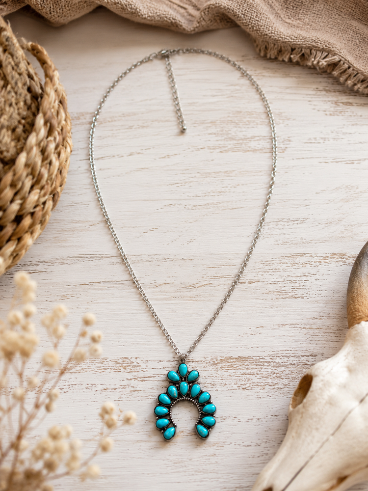 Turquoise Stone Squash Blossom Necklace