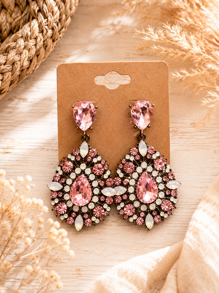 Pink Rhinestone Antique Style Earrings