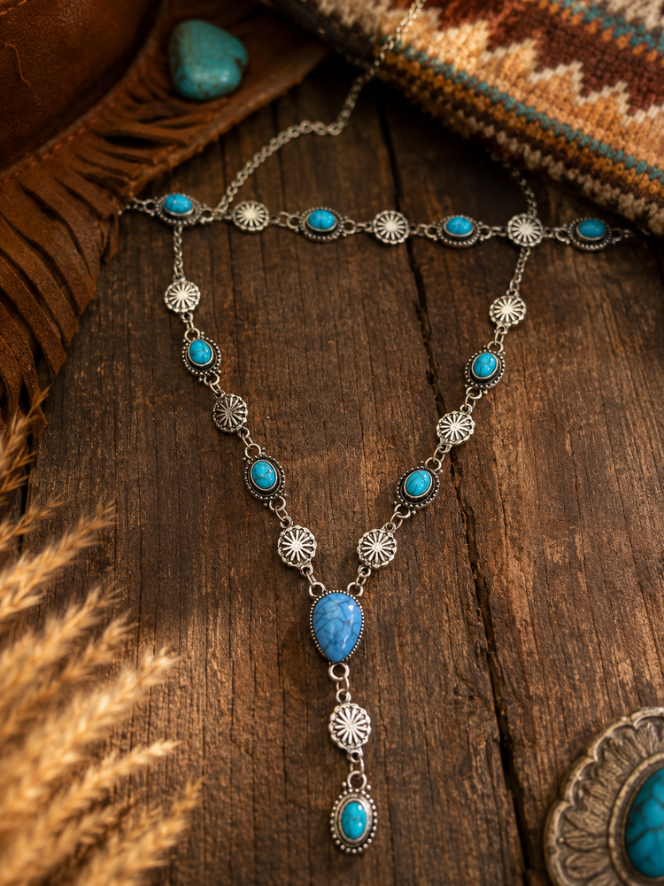 Blue & Turquoise Stone Bracelet Necklace Set