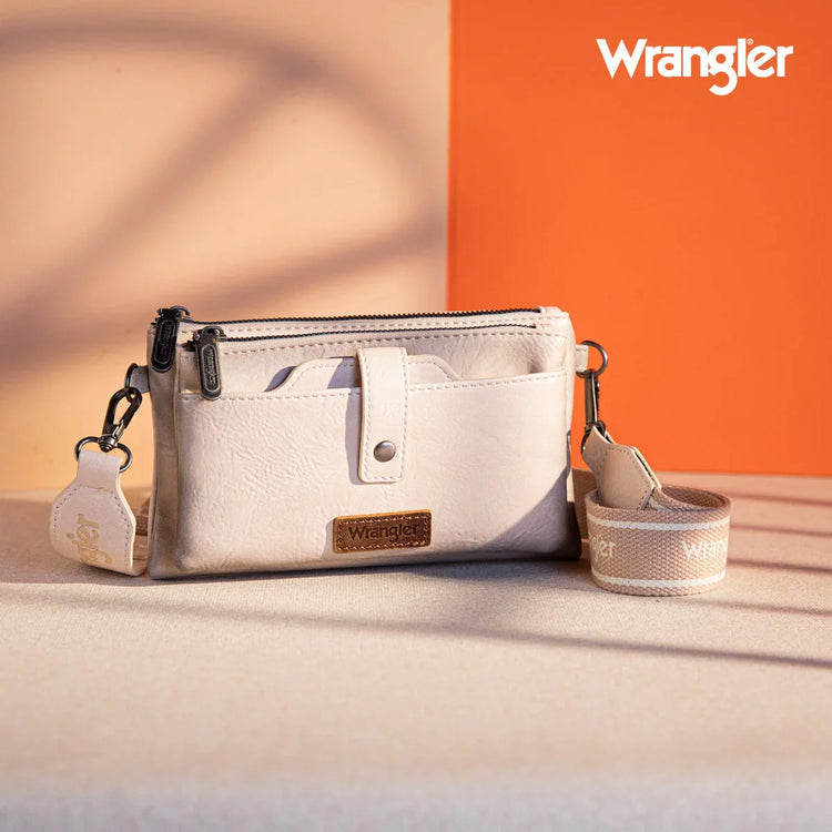 Wrangler Dual Zipper Tan Crossbody Wallet Bag SALE