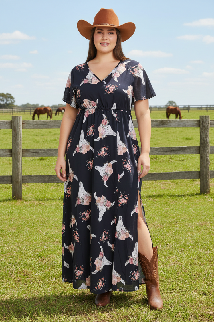 Floral Longhorn Western Split Dress SALE
