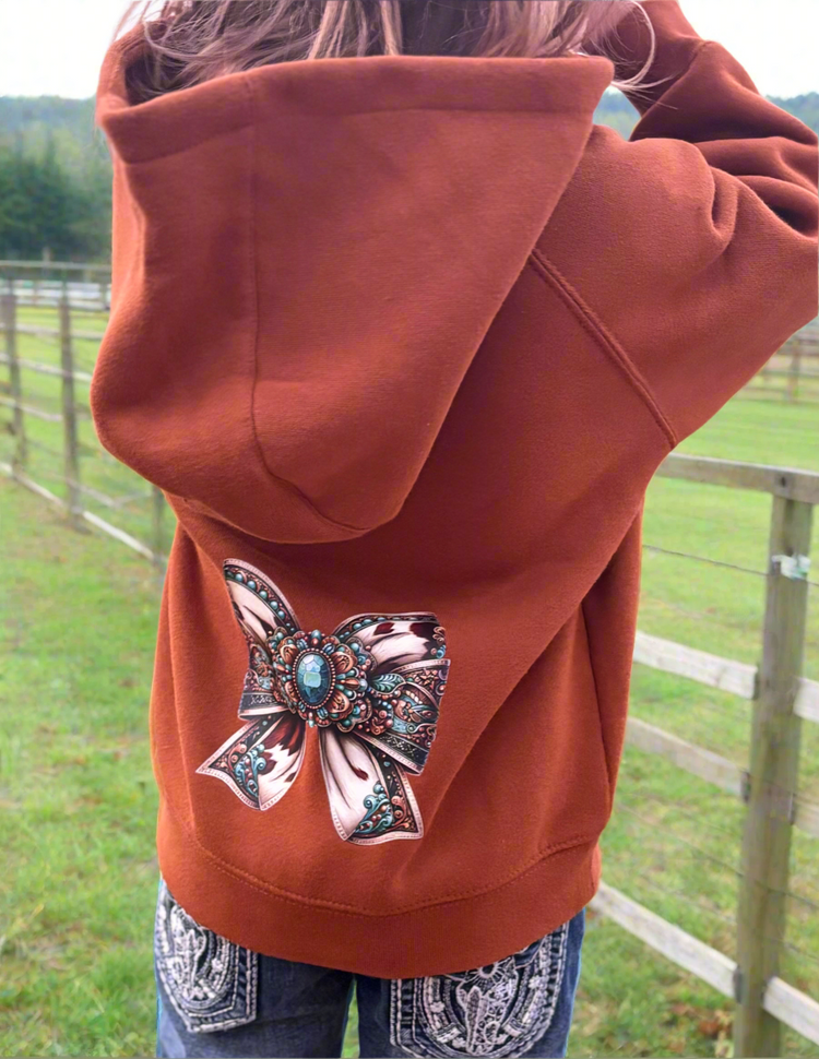 Dusty Diamonds Little Girls Rust Western Bow Hoodie Jumper SALE