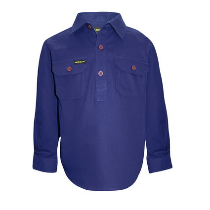 Royal Blue Half Button Long Sleeve 100% Cotton Nungar Boys Workshirt AU12 Left ON SALE