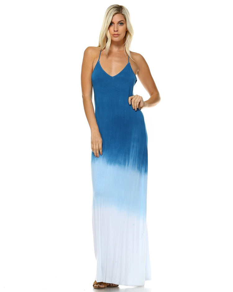 Blue Ombre Dip-Dye Halter Maxi Dress SALE Sz 12-14 left