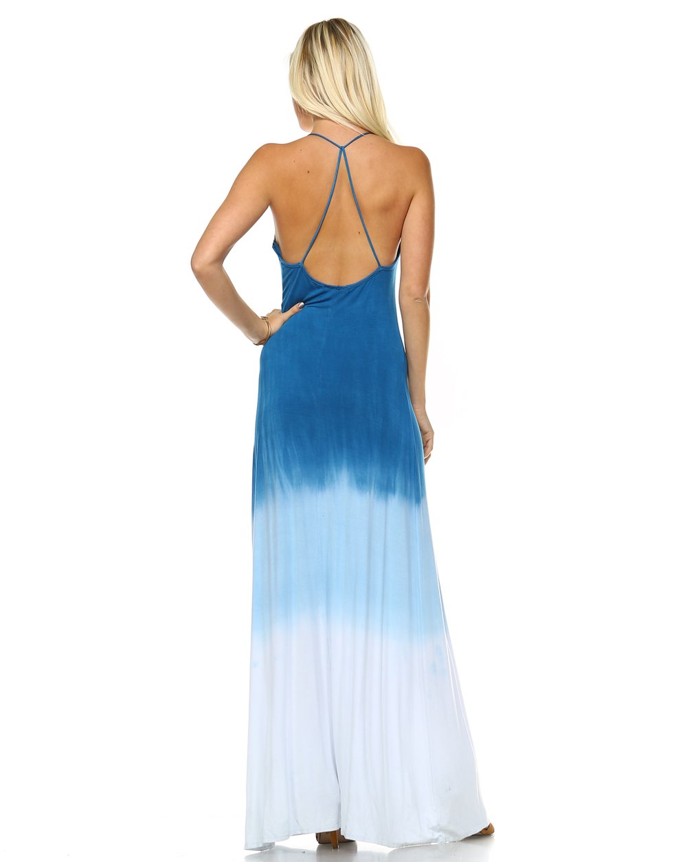 Blue Ombre Dip-Dye Halter Maxi Dress SALE Sz 12-14 left