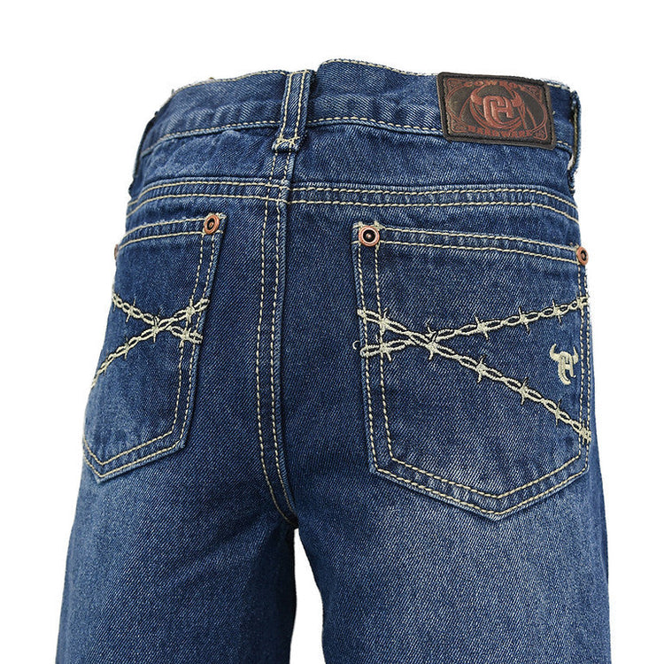 Boys Medium Wash Cowboy Hardware Barbed Wire Jeans Sz16 Left SALE