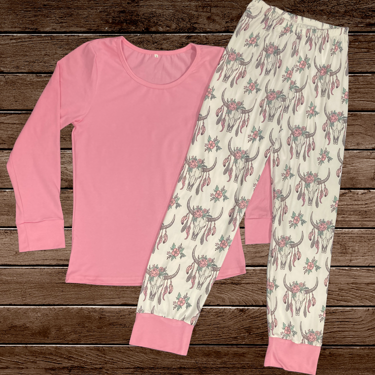 Western Longhorn Dreams Pink Ladies Pyjama Set AU6 AU8 & AU10 Left SALE