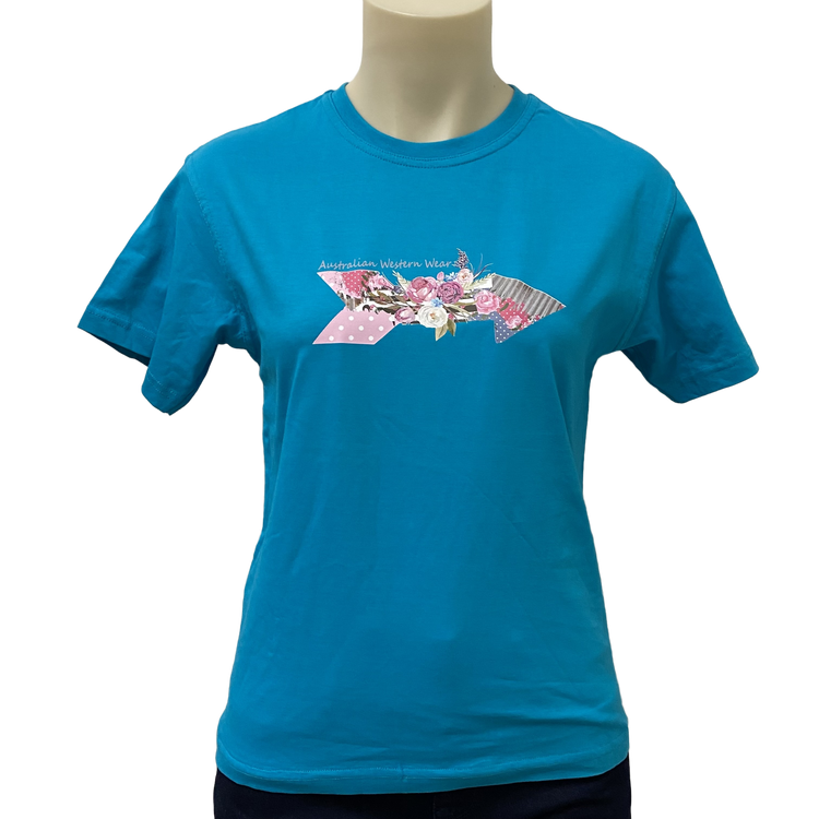 Teen Girls Floral Arrow Australian Western Wear Turquoise Shirt Sz14 & 16 Left ON SALE