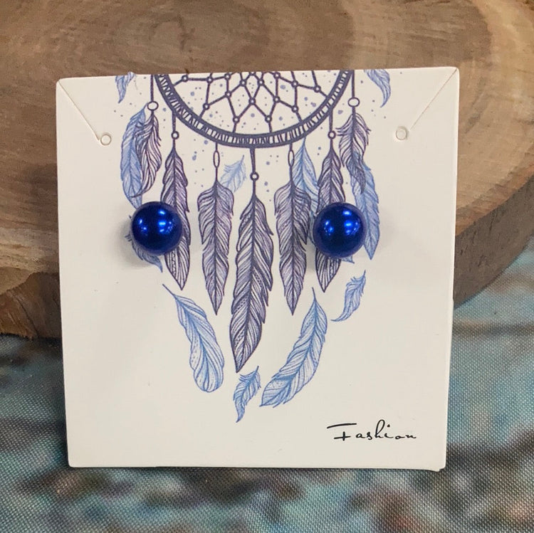 Royal Blue 8mm Faux Pearl Stud Earrings