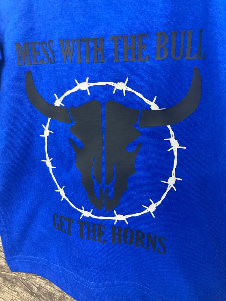 Blue Mess With The Bull Short Sleeve Baby Boys Shirt - Sz00 Left ON SALE