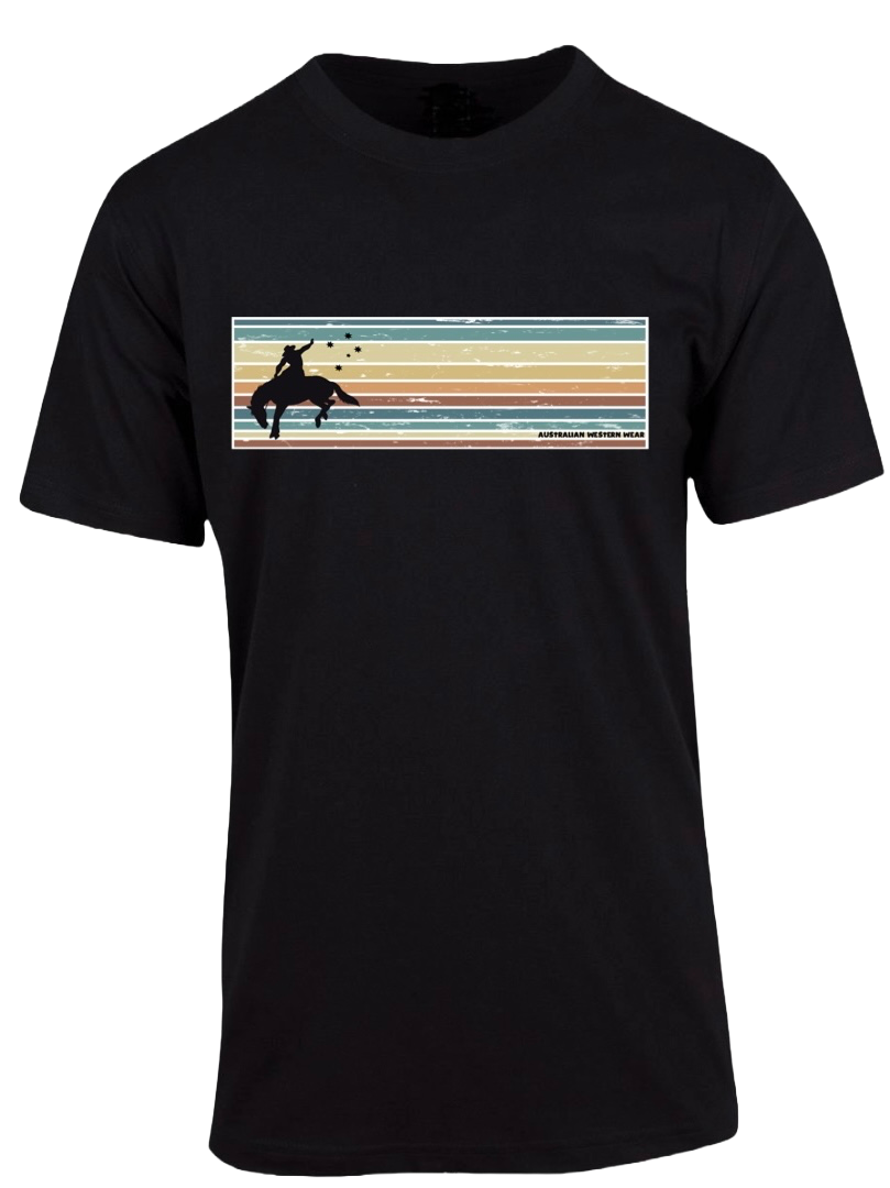 Sunset Cowboy Men's Black AWW SS Graphic Shirt SALE