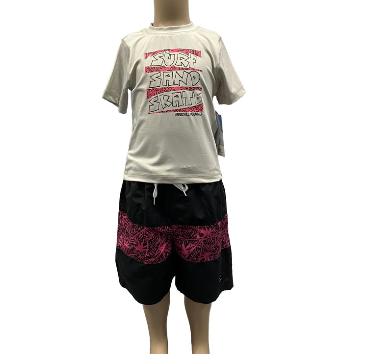 Grey/Black/Pink Rash Shirt & Board Short Set Sz4-14 SALE