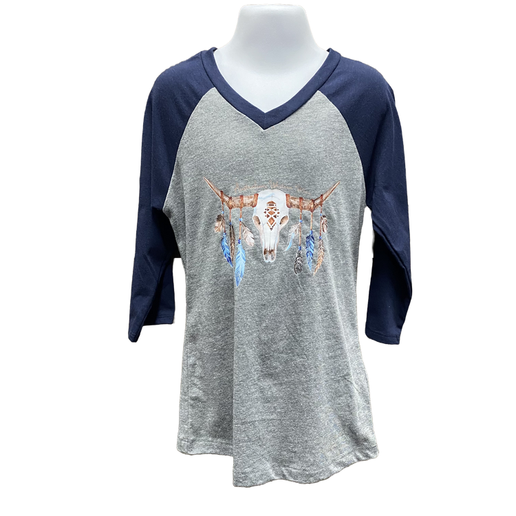 Girls Blue Feather Longhorn 3/4 Sleeve Shirt ON SALE