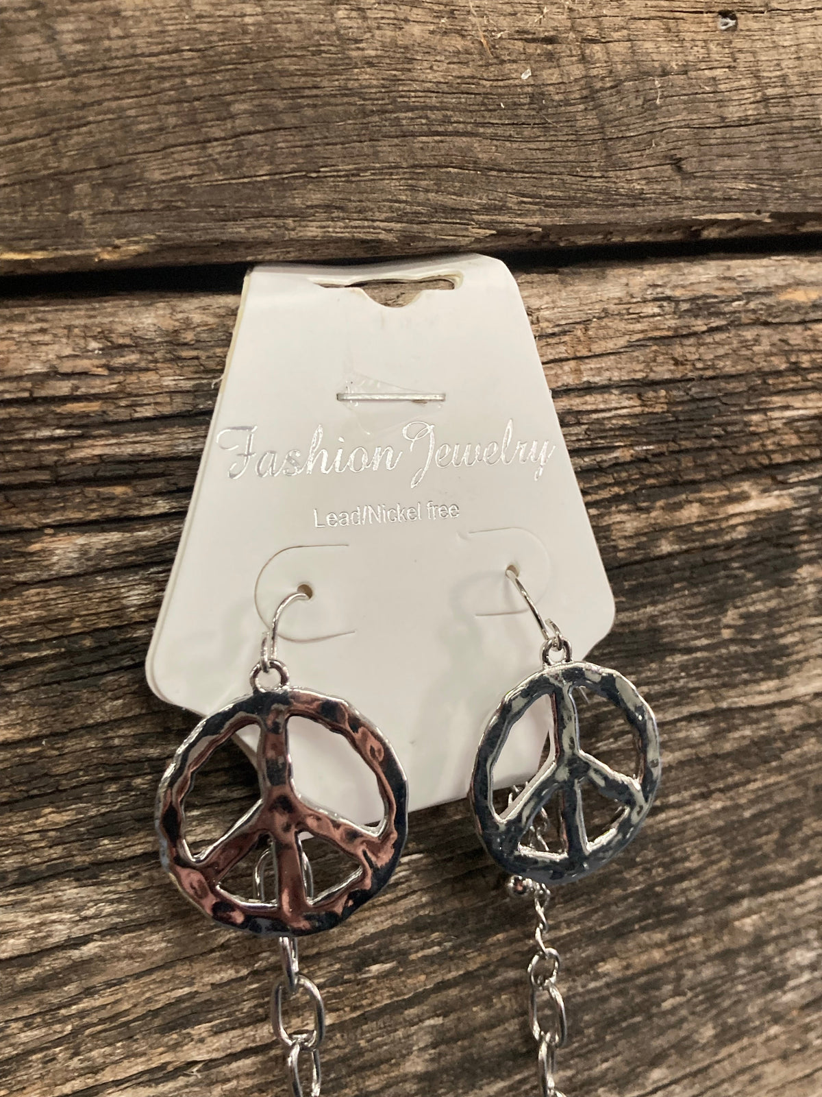 Peace Sign Silver Long Necklace and Earrings Set SALE